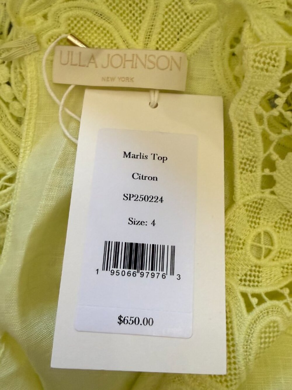 ULLA JOHNSON MARLIS GUIPURE LACE PANELED TOP SIZE S, 4 NEW - Picture 14 of 14